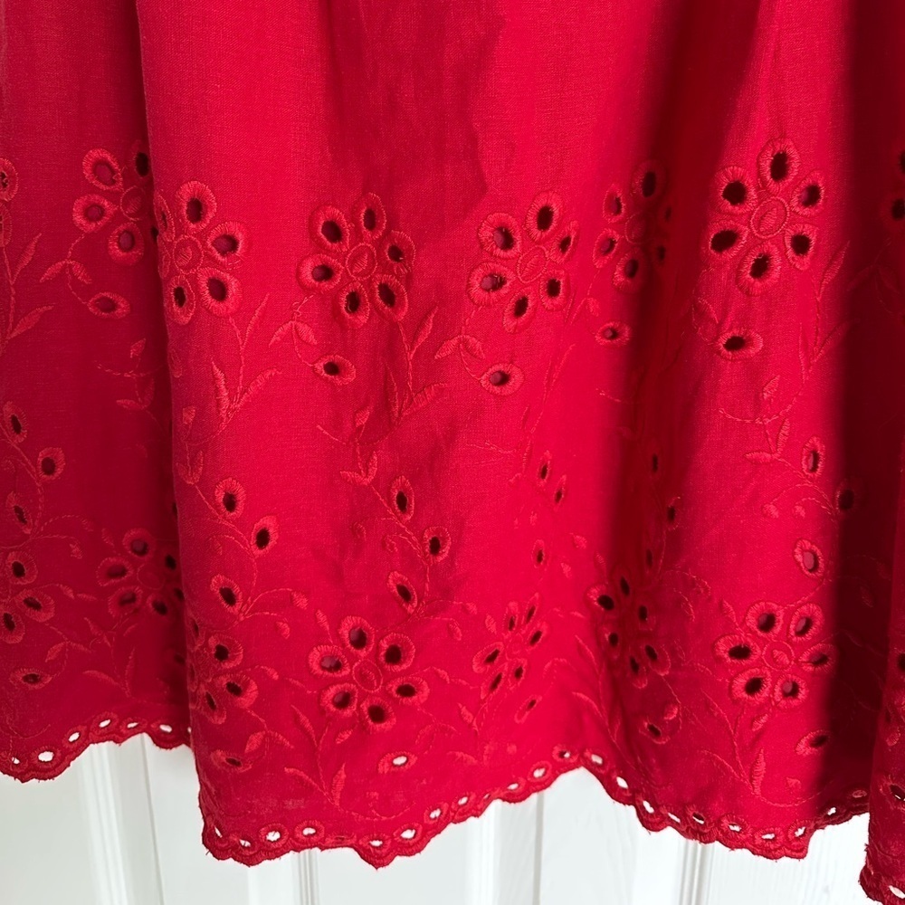 ISADORA Collection Red Linen Blend Lined Sleeveless Eyelet Hem Dress Sz 8 - Picture 2 of 7